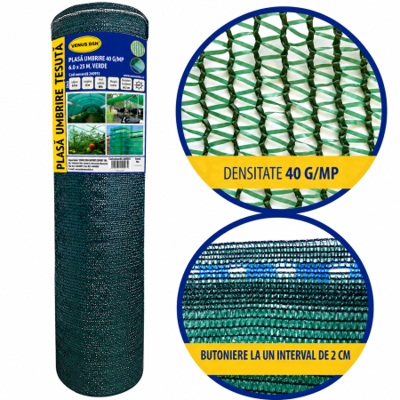 Plasa umbrire 40 g/mp, 6 x 25 m, verde